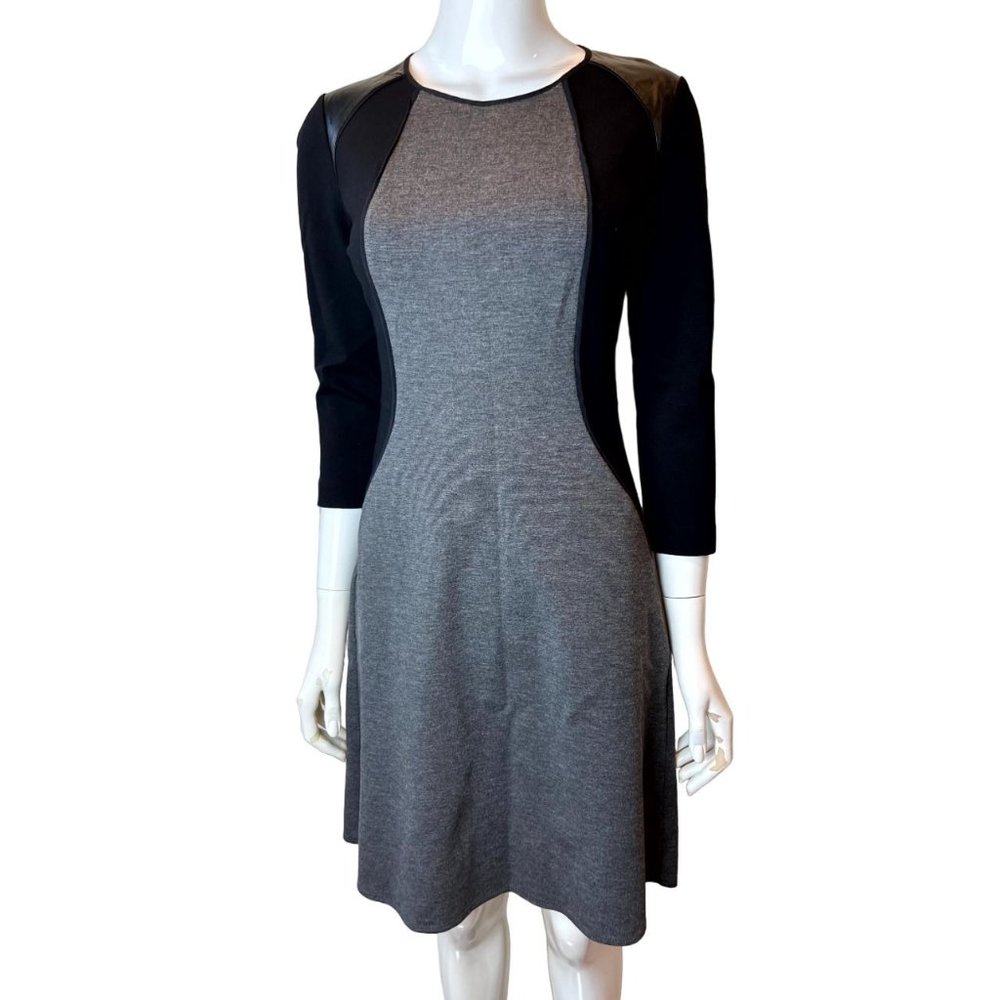 Kenneth Cole Womens Sheath Dress Color Block Round Neck Back Zip Gray Black SZ 2